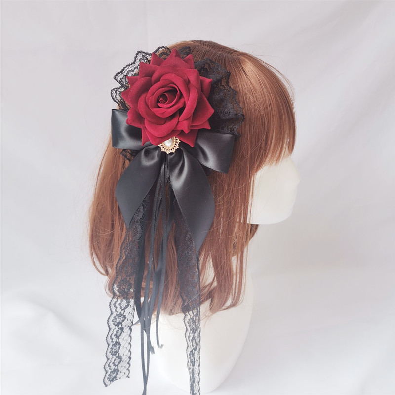 Estilo palácio lolita cla acessórios de cabelo veludo rosa flor bola hairpin gótico lolita acessórios para o cabelo estilo gótico escuro acesso