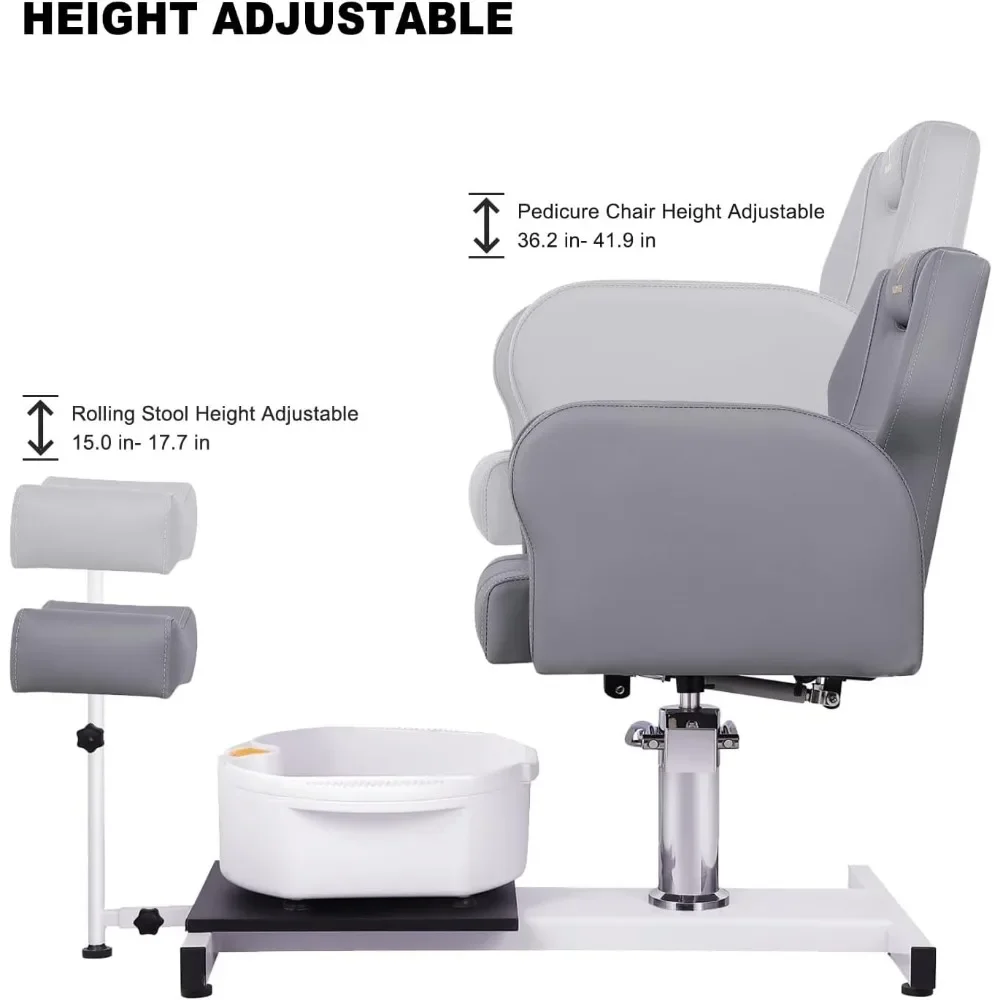 Pedicure Chairs No Plumbing with Foot Massage Basin, Hydraulic Adjustable Pedicure Chair, 360° Rotation Pedicure Chairs