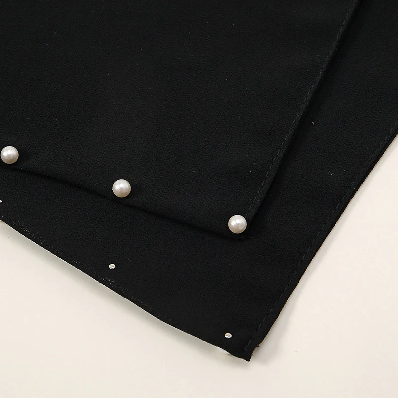 Preto miçangas chiffon cachecol niqab pérola rosto capa oração muçulmana khimar niqab rosto capa para mulheres xales de cor sólida 46*38cm