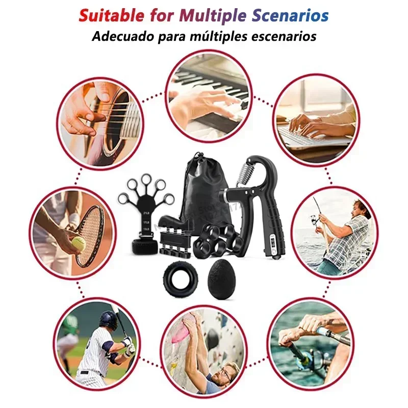 5-60Kg 調整可能な握力トレーナー、フィンガーエクササイザー付きハンドグリップ強化剤、筋肉増強と怪我の回復用