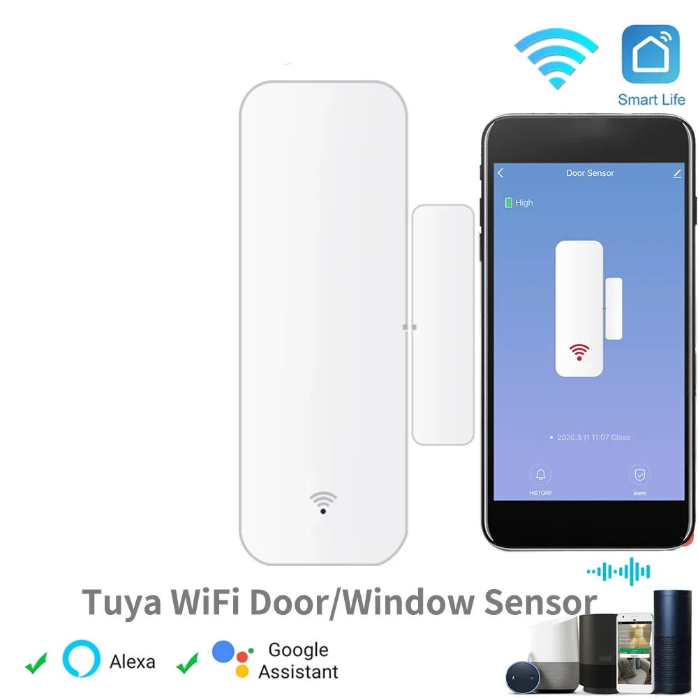 Tuya WiFi-deursensor Raamcontact Open Dicht Tuya APP Afstandsbediening Compatibel met Alexa Google Assistant