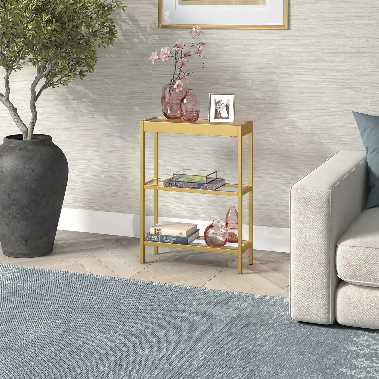 22" Wide Rectangular Console Table in Brass, Entryway Table, Accent Table for Living Room, Hallway
