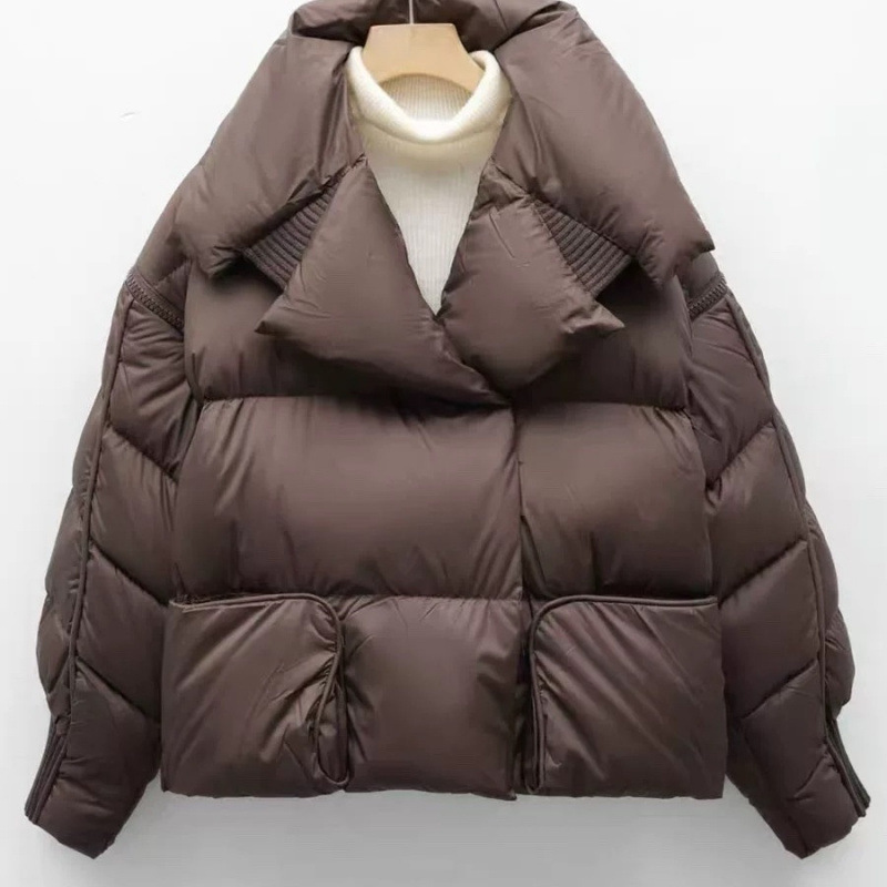 Damen Herbst Winter Neuheiten Pufferjacke Daunenjacke Kurze Länge Verdickter High-End Weiße Entendaunen Umlegekragen
