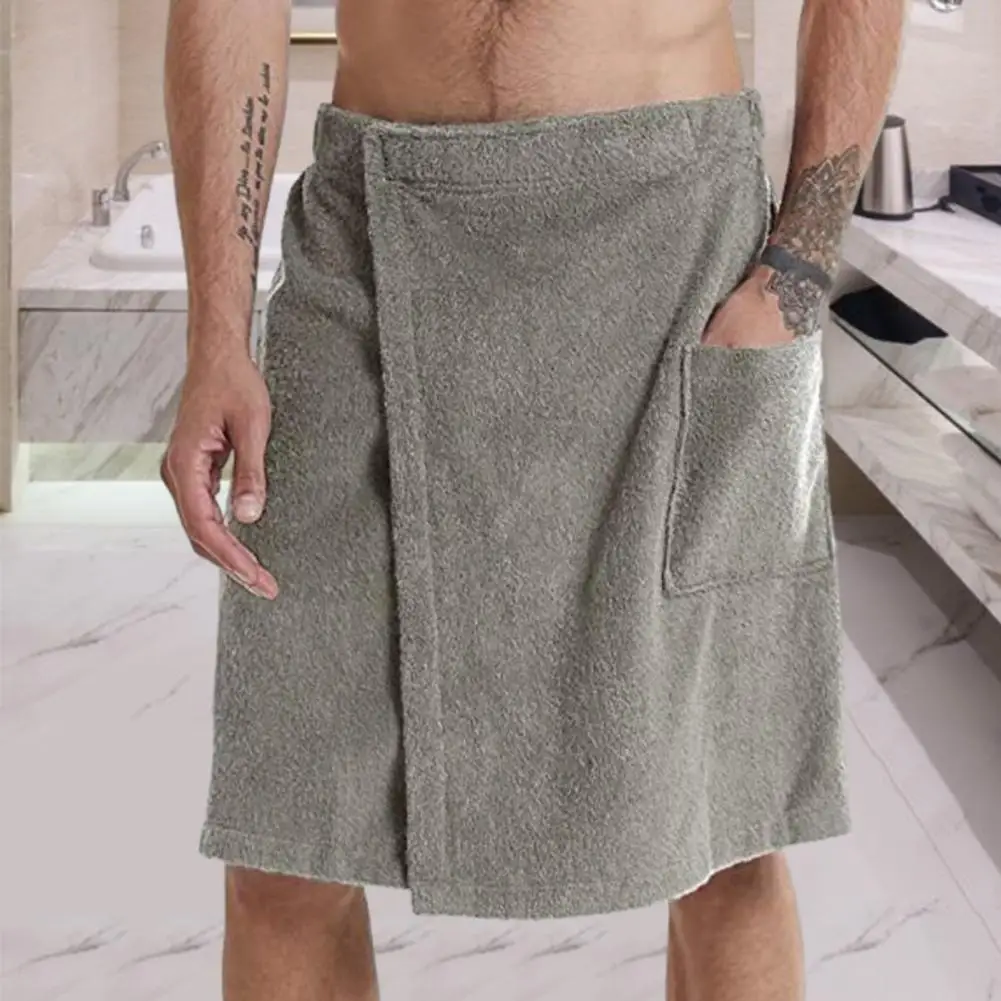 Roupão de banho masculino meio corpo, toalha de banho ajustável com cintura elástica, camisola, roupa de casa com bolso para esportes ao ar livre