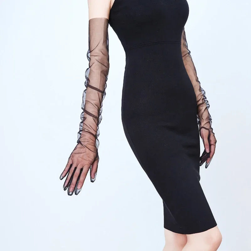 Red de pesca larga de alta elasticidad resistente a los rayos UV, guantes sexis de malla fina para puesta en escena, guantes elásticos, guantes de moda para mujer