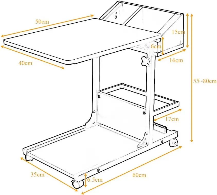 barer Computertisch Laptoptisch PC Notebook Tisch Laptopständer Notebookständer mit Rollen und Stauraum für kleine Artikel, Wei