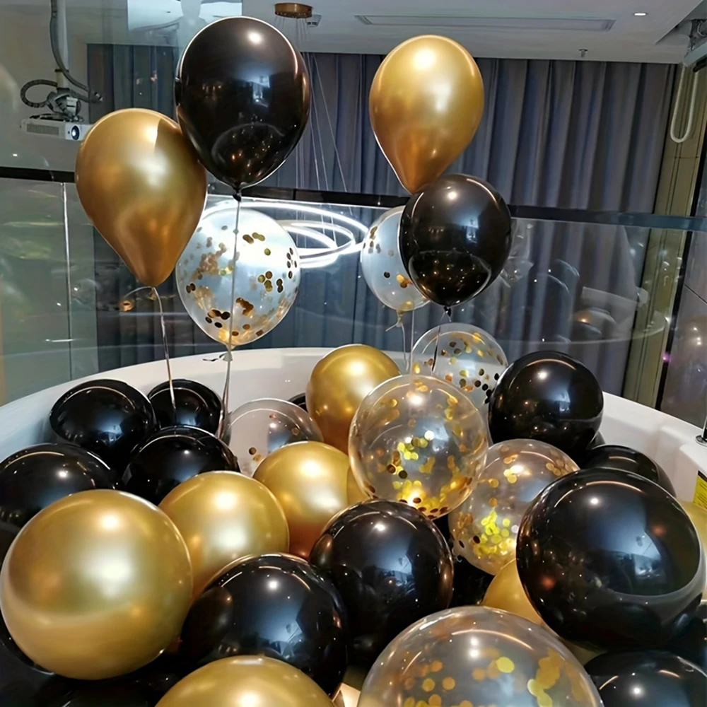 16 ชิ้นสีดําและโลหะทองลูกโป่งสําหรับงานแต่งงานวันเกิด Graduation Party ตกแต่ง