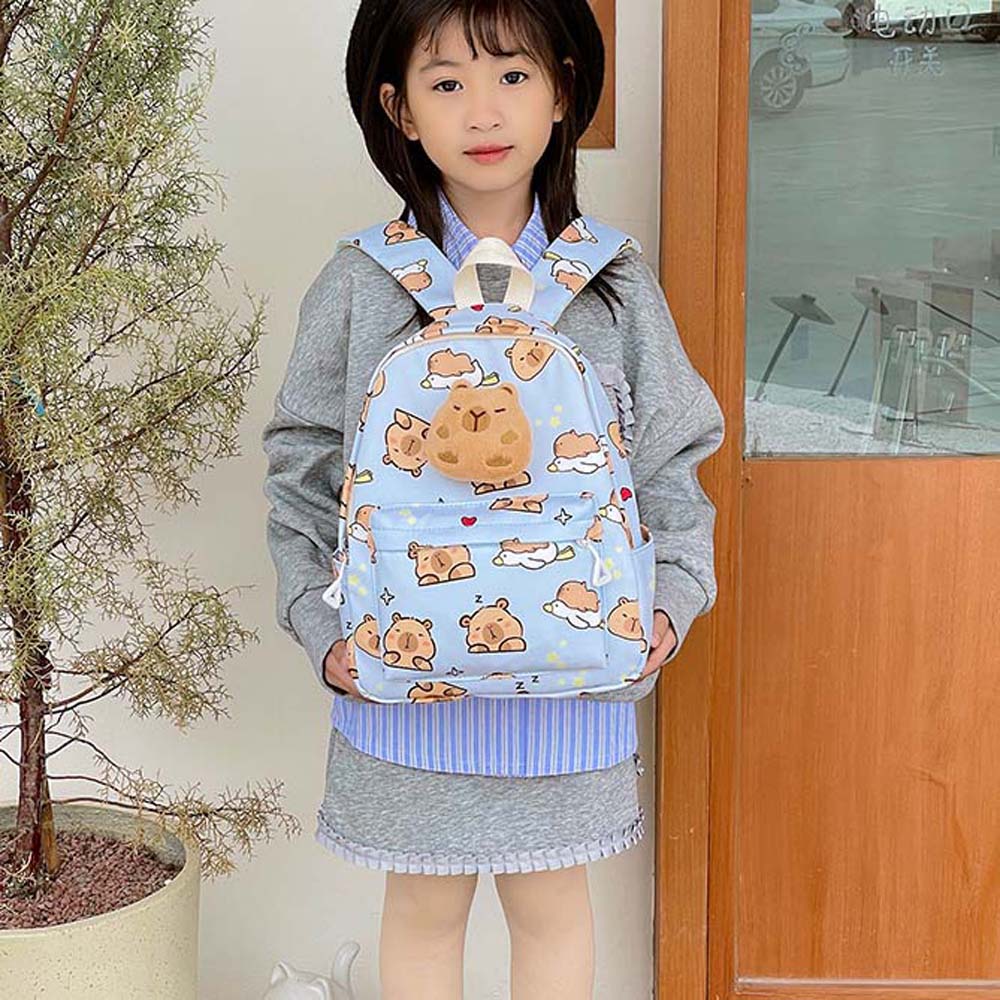 Thickened Capybara Backpack Nylon Wide Straps Cartoon Animal Daypack Foldable Multi Functional Large Capacity School Bag