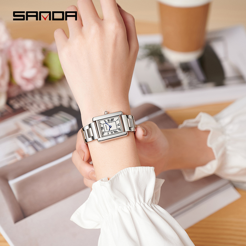 SANDA hommes montre à Quartz étanche décontracté mode Couple montre résistant à l'usure bracelet en acier inoxydable cadran carré conception femmes amant cadeau