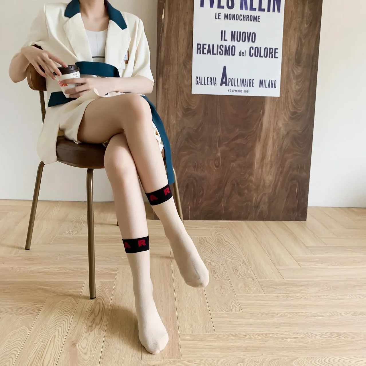Calcetines de colores en contraste con estampado del alfabeto, calcetines deportivos de moda de algodón puro, cómodos, suaves, finos, transpirables, informales