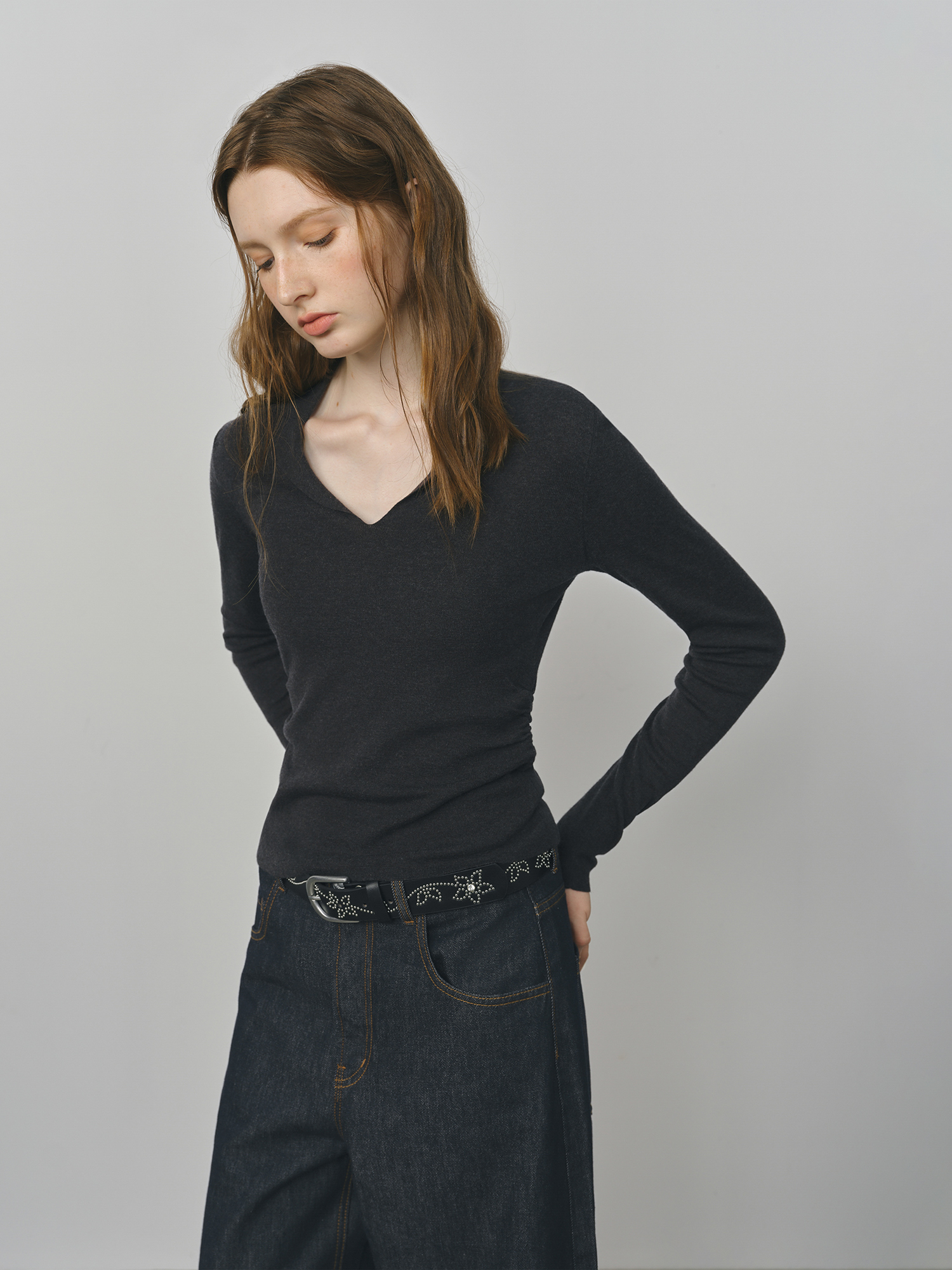 FSLE 2025 Vroege herfst dames wollen gebreid T-shirt V-hals Elegant Office Casual Minimalistisch Top Y2K Coquette Pullover 25FS13301