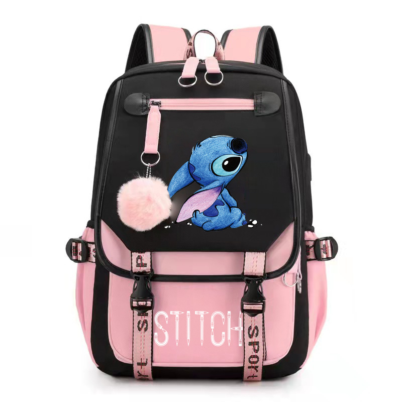 Disney Stitch nowy plecak Mochila Feminina USB ładowanie torby szkolne nastoletnie dziewczęta chłopcy plecak na laptopa damskie plecaki podróżne