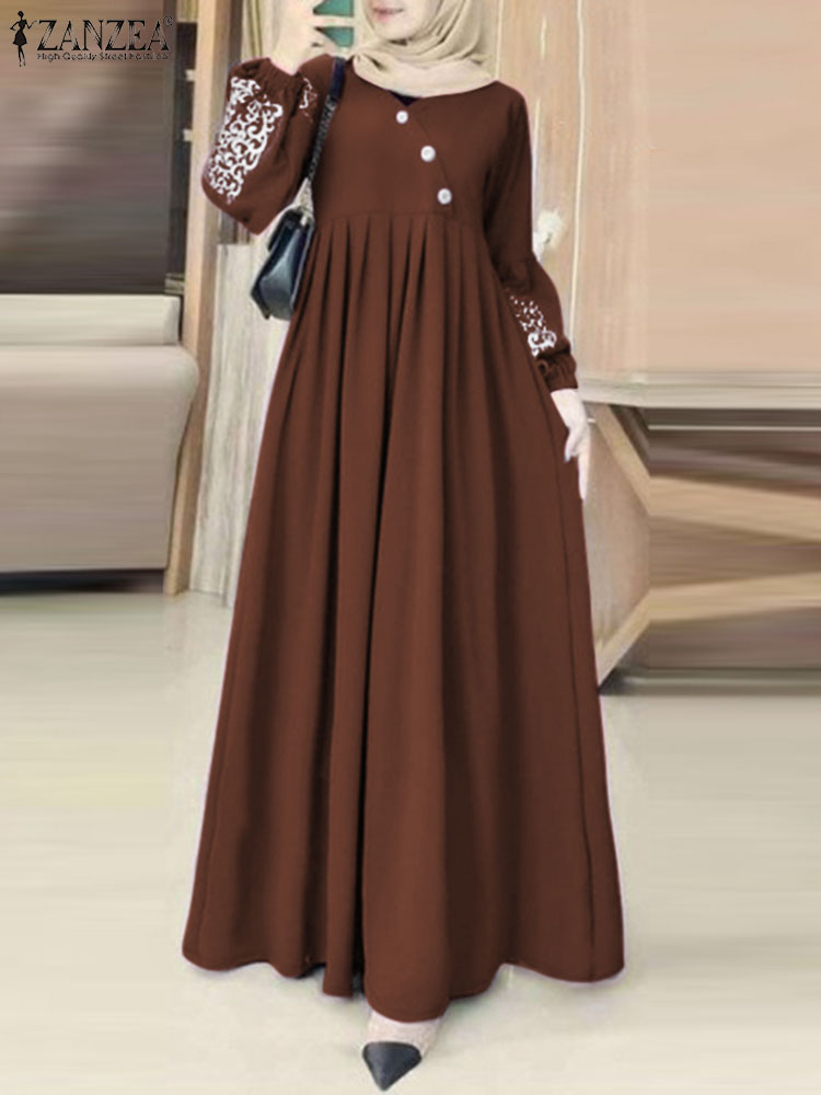 2024 otoño Maxi vestido musulmán Hijab Vestidos Abaya mujeres de manga larga Vestidos sueltos ZANZEA Ramadán Turquía bata Casual Kaftan
