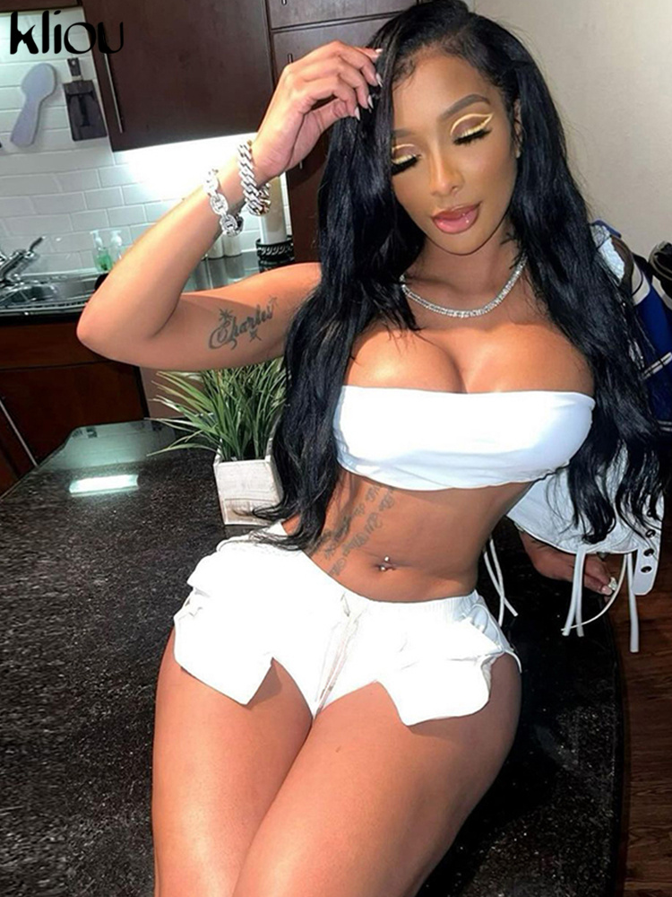 Kliou Faux PU Leder Patchwork Shorts Frauen Casual Sommer Lose Bandage Elastische Taille Schlitz Alle-Spiel Böden Freizeit Kleidung