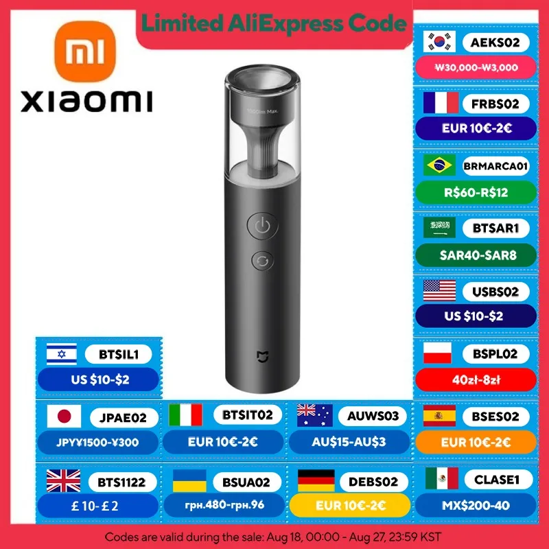 XIAOMI MIJIA 多機能 LED ポータブル懐中電灯、30 時間の超長バッテリー寿命、3 ギア、1000 ルーメンの強力な光、軽量