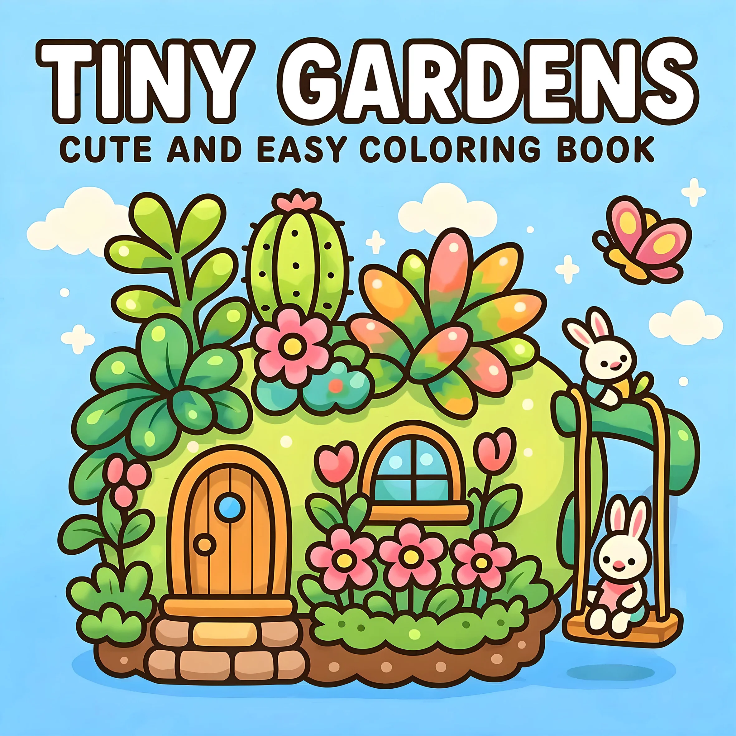 TINY GARDENS Libro para colorear con patrones audaz y fácil para adultos Lindo libro de dibujo Regalo perfecto para fiesta y cumpleaños