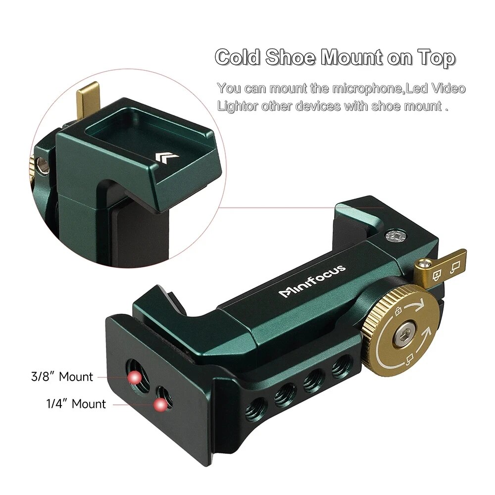 Metal Phone Holder Clamp With Cold Shoe Arca 360°Rotatable Tripod Mount Clip for TikTok Vlog Smartphone Video Photography