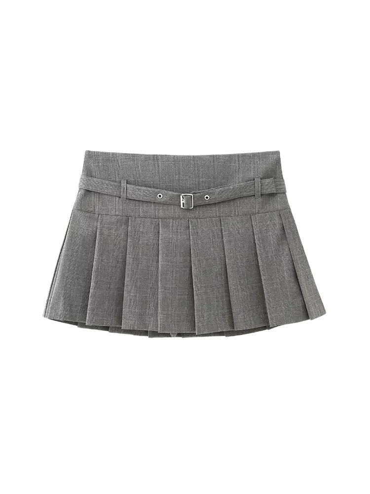 Saias curtas plissadas para mulheres, com cinto, zíper lateral, cintura média, saia feminina, moda