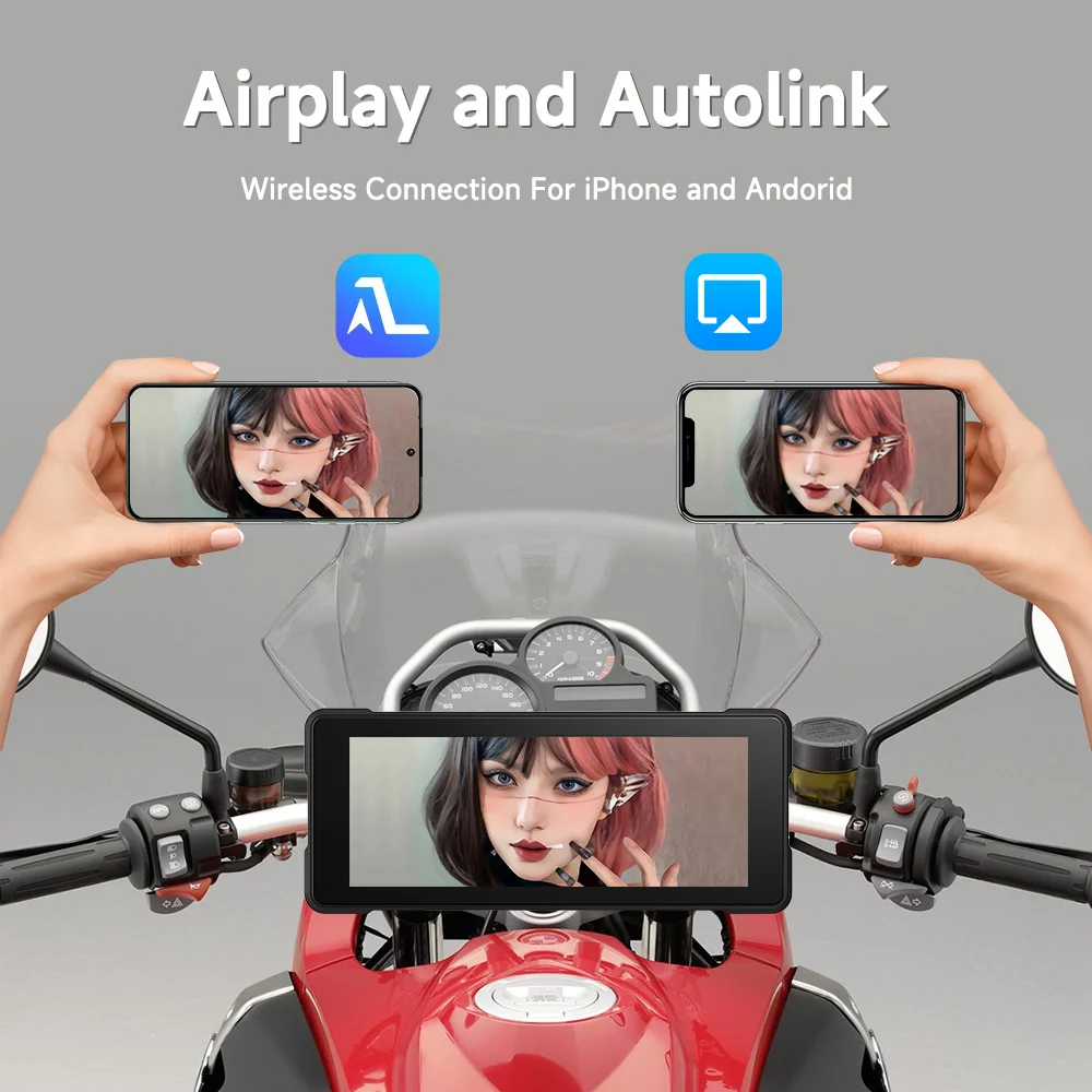 Reproductor Multimedia para motocicleta de 5/6/7 pulgadas, CarPlay inalámbrico, Android, grabadora de navegación GPS para coche, IP67, resistente al agua, pantalla táctil BT 2024