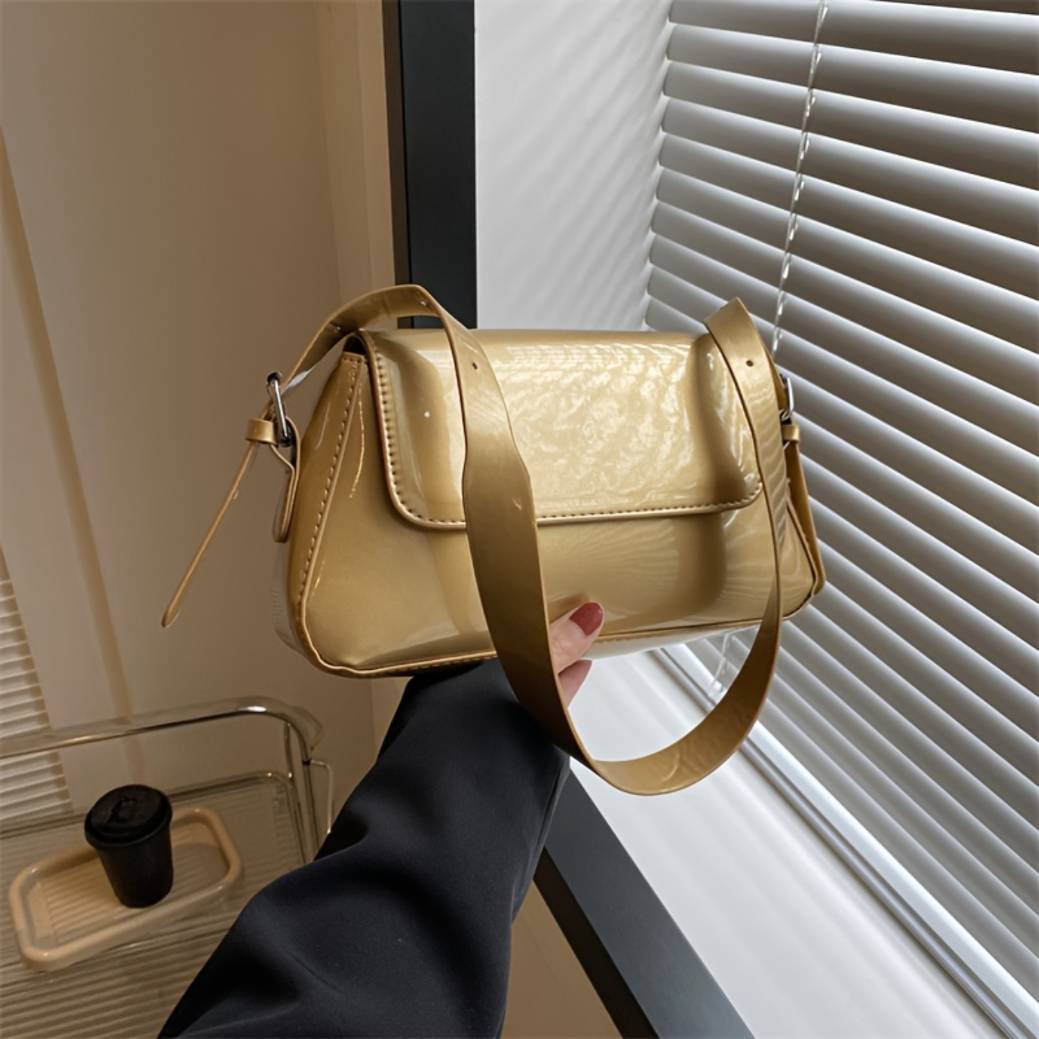 Chic Glossy Underarm Mini Bag For Women, Designer Handbag, Shoulder Purse