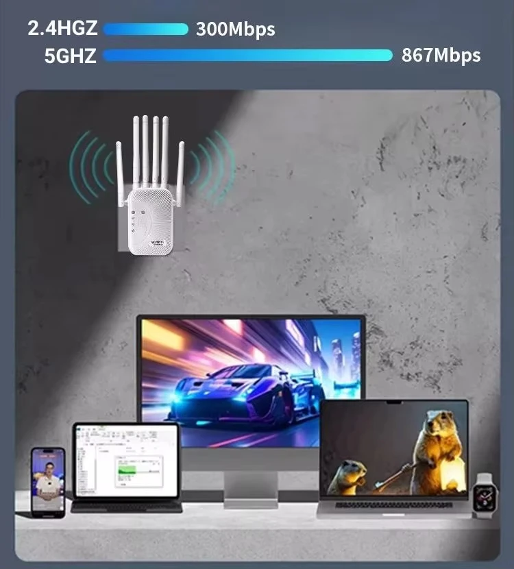 1200Mbps WiFi Repeater Dual Band Wireless Amplifier 2.4G 5GHz Network Long Range Signal Booster Antenna Network Amplifier Router