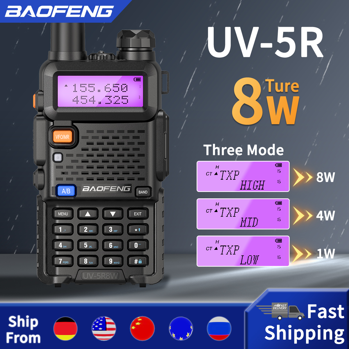 Baofeng Walkie Talkie UV 5R 5W 8W Dual Band Ham Radio bidirezionale Vhf Uhf Radio FM ricetrasmettitore portatile caccia 16KM
