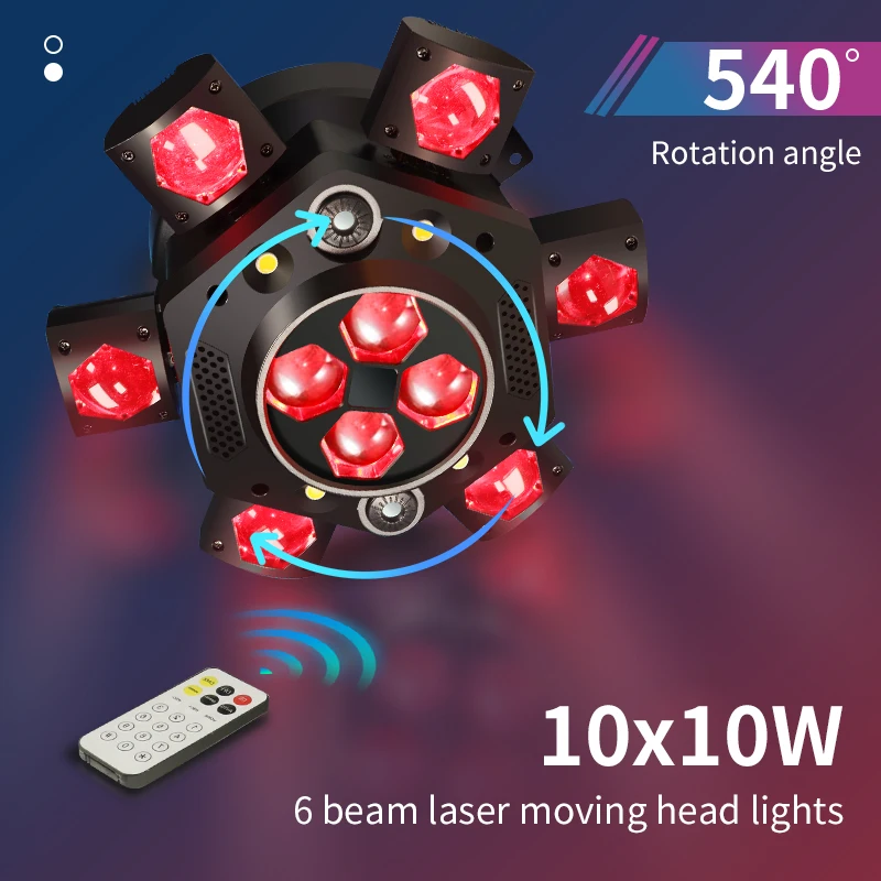 Faisceau lumineux à tête mobile RGB 10x10w, lumière stroboscopique Laser RGB à 6 têtes, lumière de scène DMX, faisceau lumineux rotatif pour Bar de fête Disco