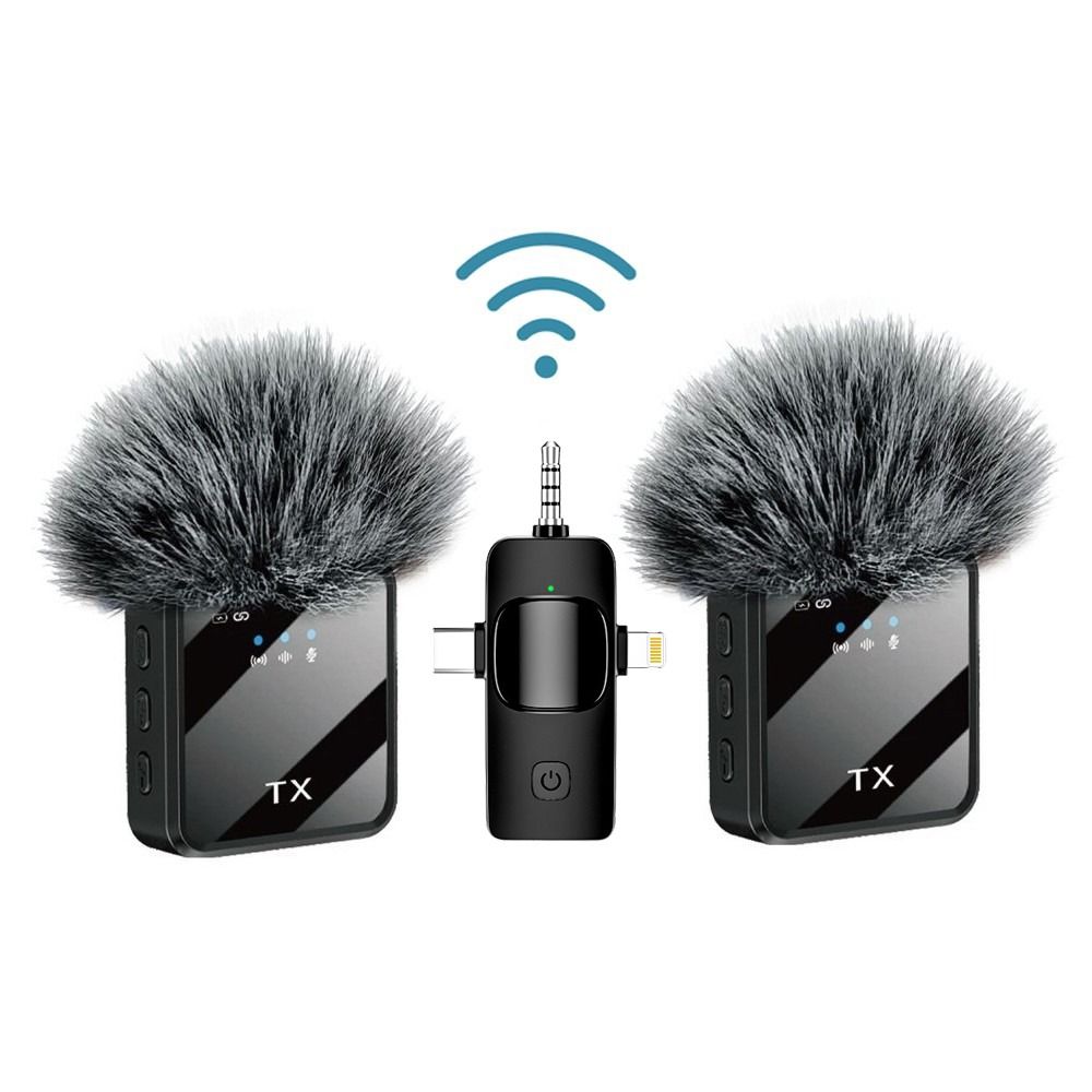 Wireless lavalier microphone, suitable for Apple Android charging portable podcast noise cancelling clip on microphone