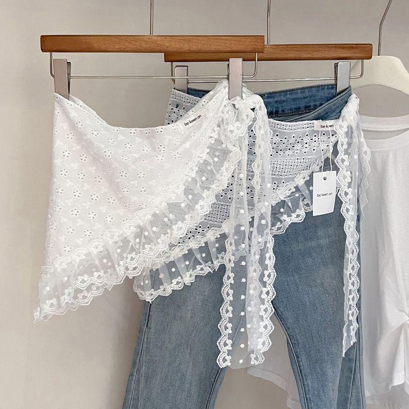 Ретро кружевной треугольный платок в стиле ретро Y2K вышитый цветочный шарф на шею вязаный крючком шарф для волос банданы для женщин и девочек кружевной платок