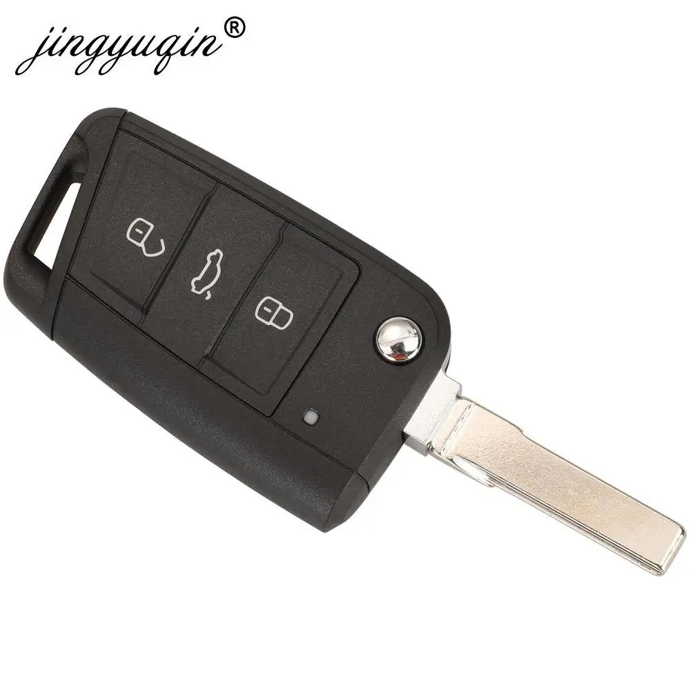 Jingyuqin capa original de chave dobrável com 3 botões, para golf 7 sportsvan gti mk7 skoda octavia a7, substituição de assento