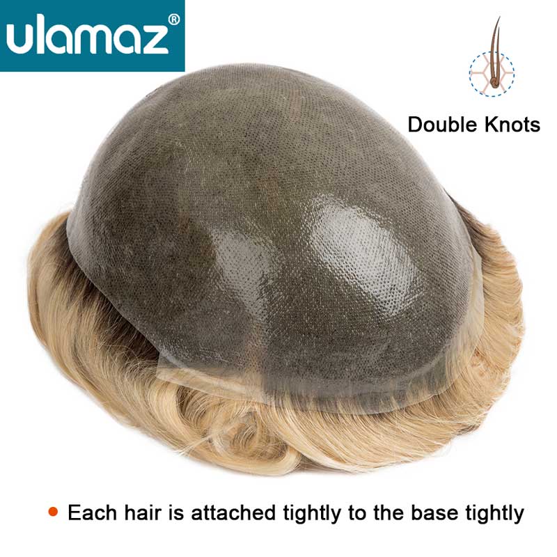 ผิวบางชายผมเทียม Microskin Toupee วิกผมผู้ชาย Ombre วิกผมสําหรับชาย Double Knots Man วิกผมระบบสําหรับชาย 1B สี