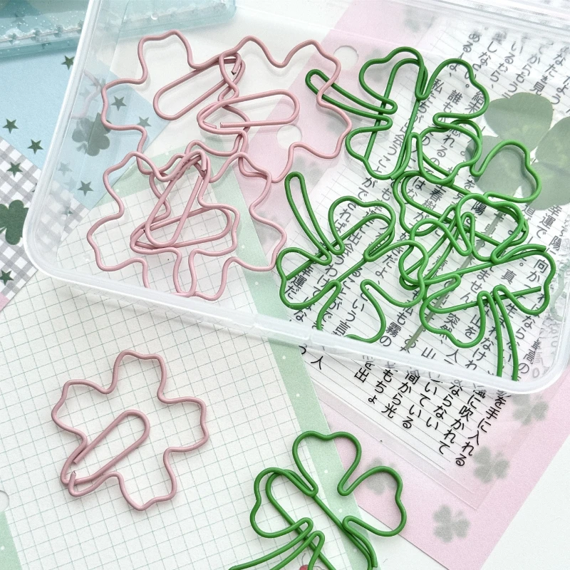 10 ชิ้น/เซ็ต Ins การออกแบบสร้างสรรค์ Clover กระดาษคลิปสีเขียวสีชมพูสมุดภาพกระดาษคลิป DIY Decor Photocard MeMO Pad คลิป PIN