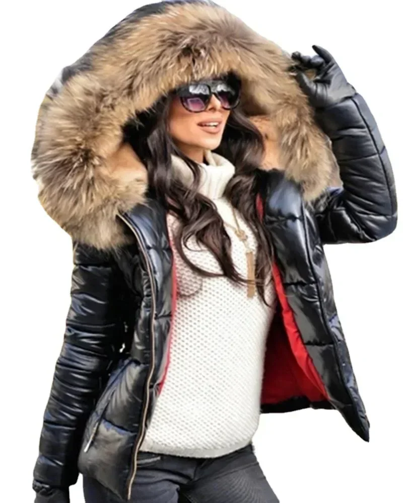 Nueva chaqueta con capucha de piel de Color sólido para otoño e invierno, Parka corta acolchada de algodón para mujer, chaqueta informal de moda