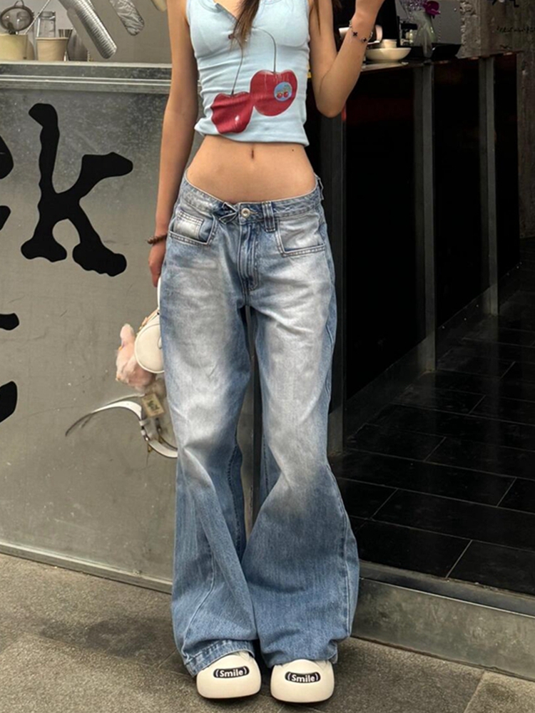 女性アメリカンヴィンテージ Y2k 日本の原宿ストリートだぶだぶのローライズデニムパンツ長ズボン 2000 年代美的ジーンズ Kpop パンク