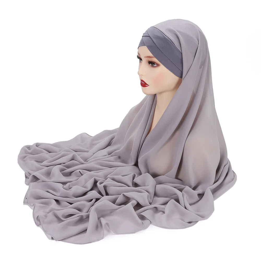 Hijabs instantâneos chiffon hijab cachecol com camisa cruzada bonés bonnet design da marca lenço muçulmano feminino underscarf islâmico 175x70cm