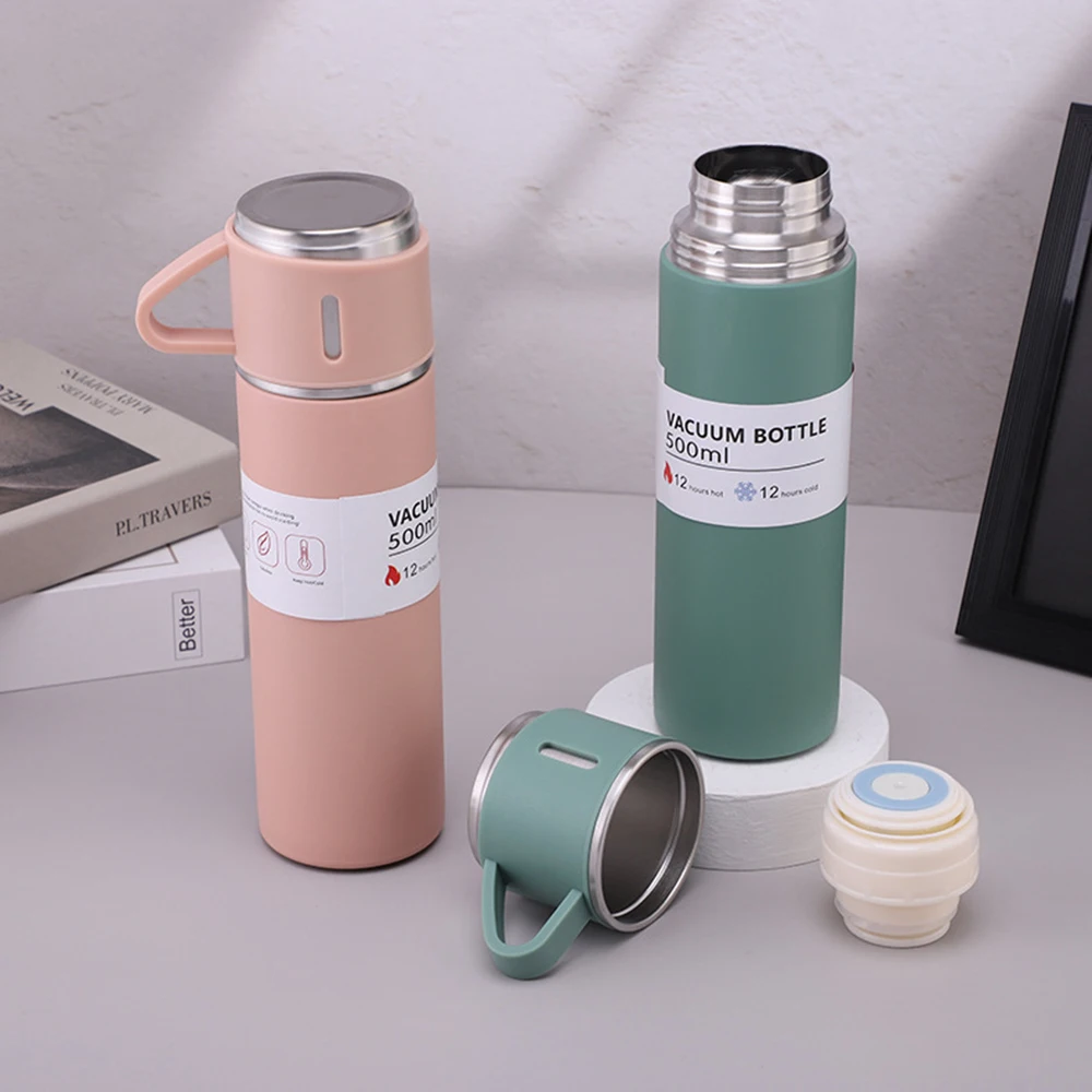 One Cup Three Lid Thermos Cup Set 304 Stainless Steel Handle Lid Gift Cup Men's And Women's Portable Gift Box Set