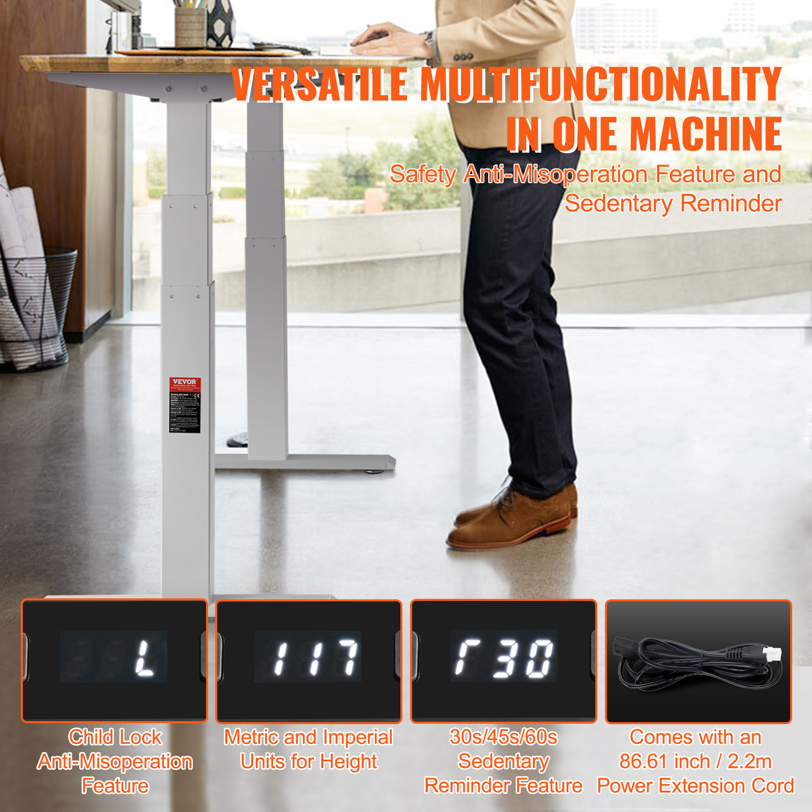 Vevor Staand Bureauframe Elektrische Stand Up Computer Bureaupoten Ergonomische Diy Werkstation Basis Voor Thuis En Kantoor Zwart Wit