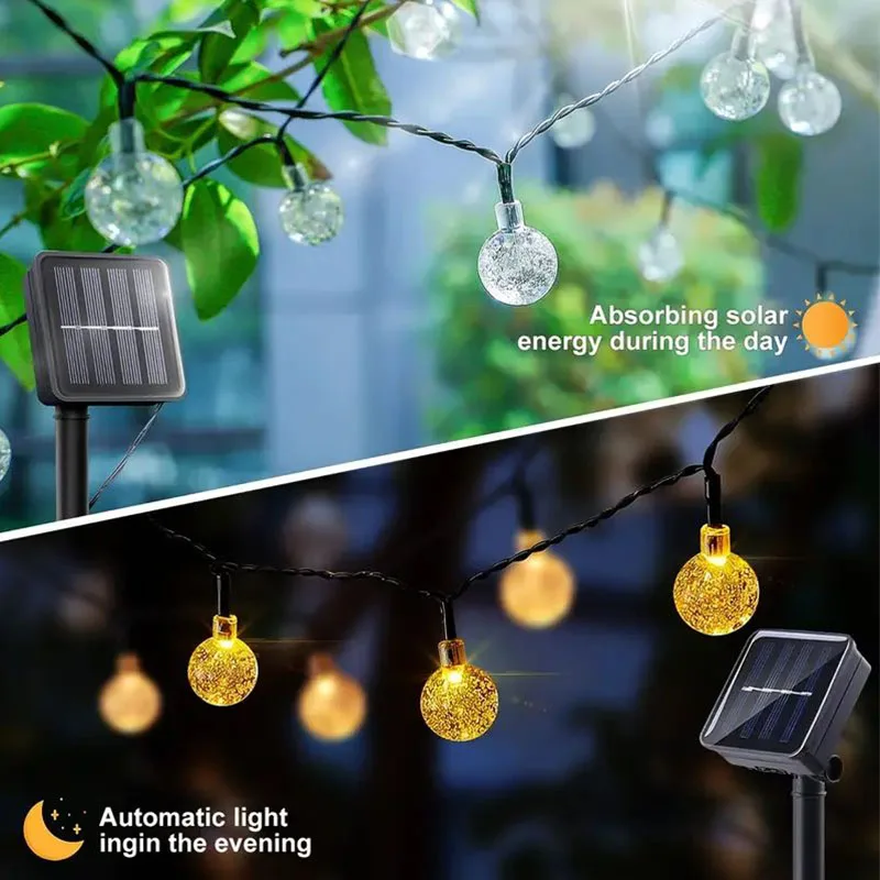 Luzes solares da corda 100 led globo de cristal luzes solares ao ar livre ip65 à prova dip65 água com 8 modos para jardim árvore pátio festa decoração