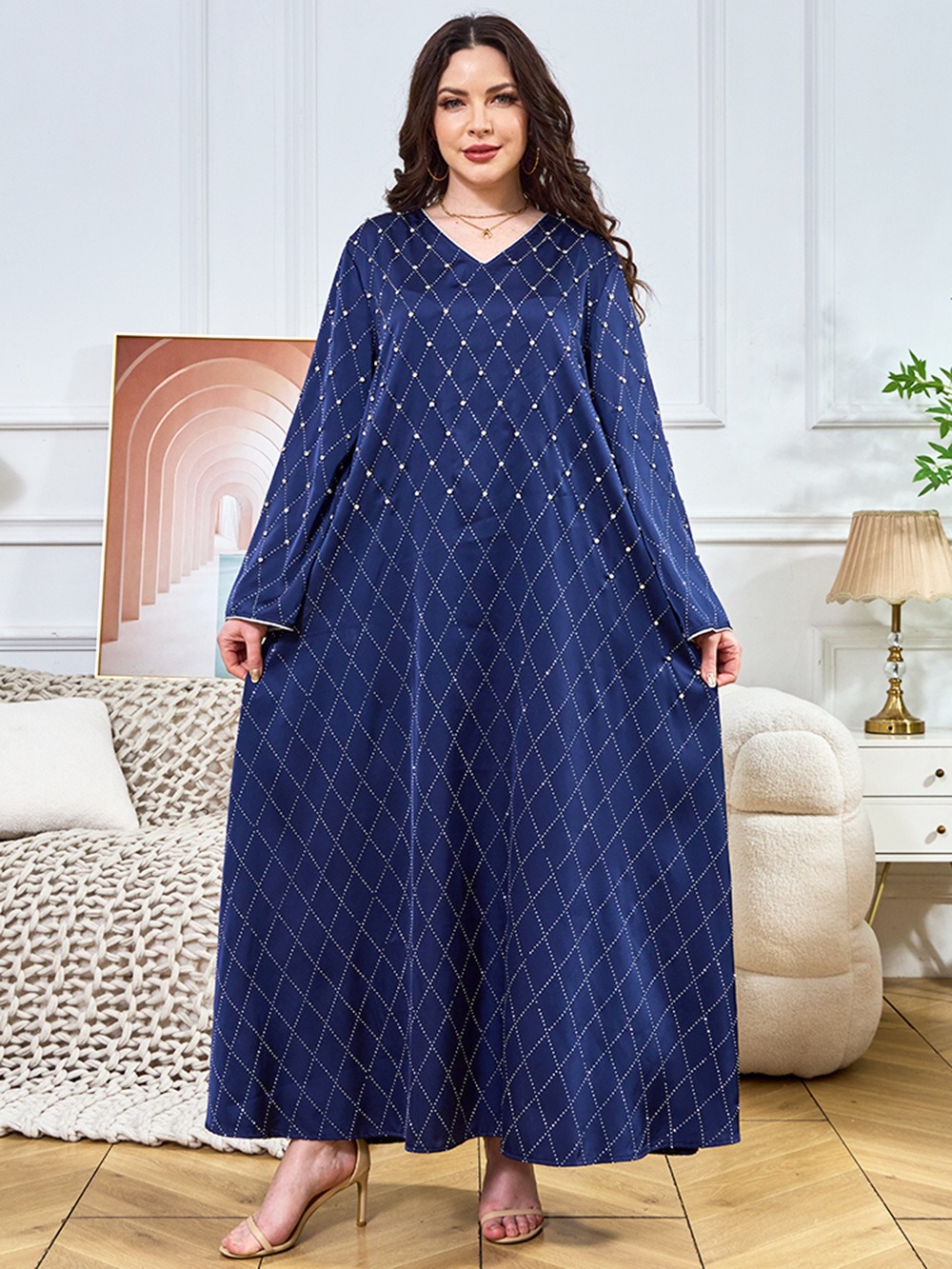 Dashiki アフリカイスラム教徒ドレスアバヤビーズドレス女性長袖ダイヤモンドパーティードレスカジュアルレディース不規則な Vestidos ラルゴス