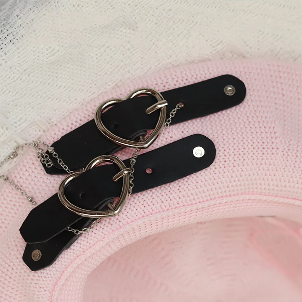 Nhật Bản Mũ Nồi Harajuku Y2 Thời Trang Lolita Nón JK Mũ Bé Gái Mũ Nồi Dễ Thương PU Dây Chuyền Trái Tim Tình Yêu Len Kawaii Nữ Xinh Xắn phụ Kiện