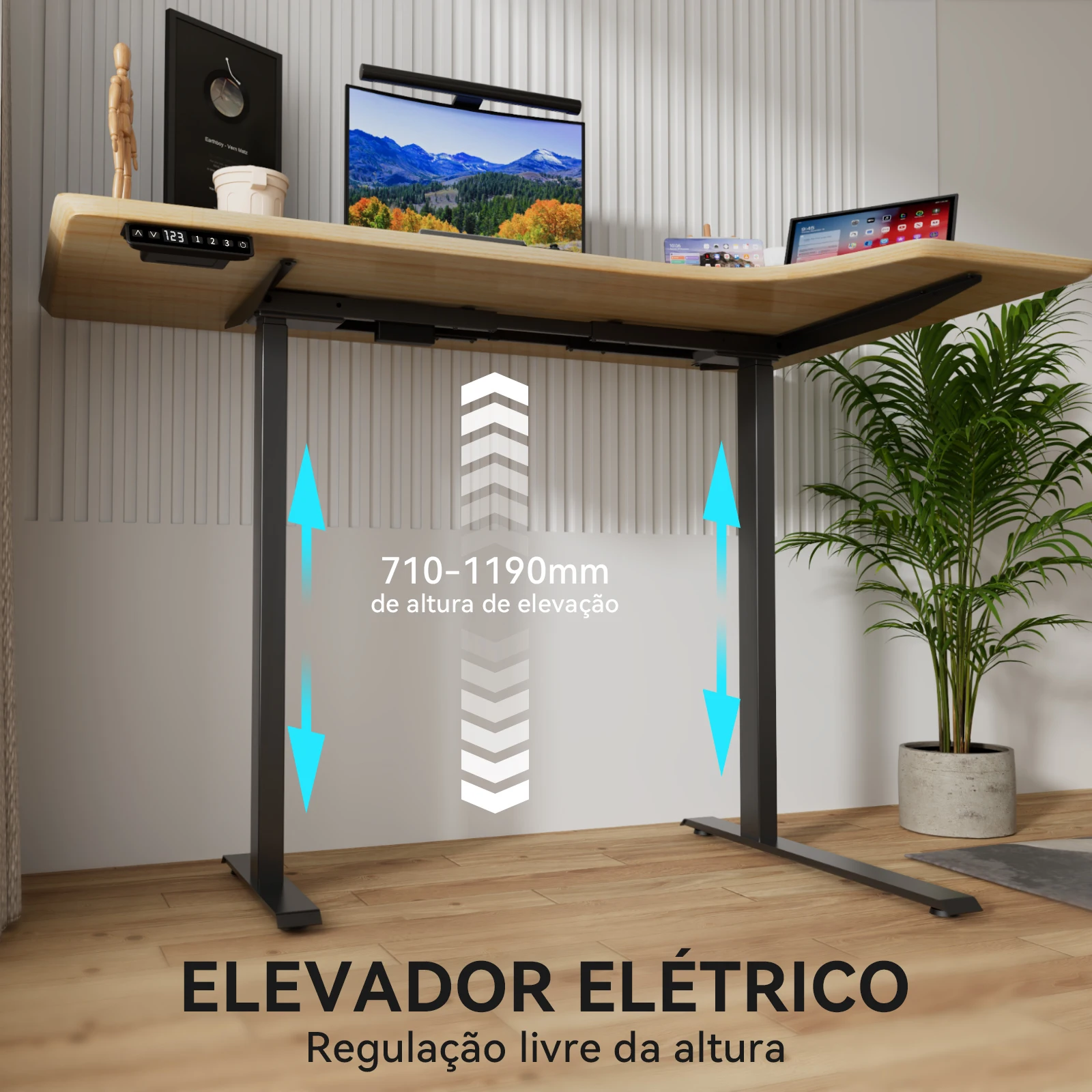 Mesa de elevação elétrica ajustável em altura, com motor duplo e duas seções, estrutura para mesa de pé para escritório, mesa para jogos