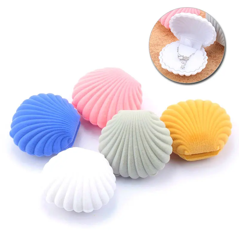 1 Stück schöne Muschelform Samt Schmuckschatulle Hochzeit Verlobungsring Box für Ohrringe Halskette Armband Display Geschenkbox Halter