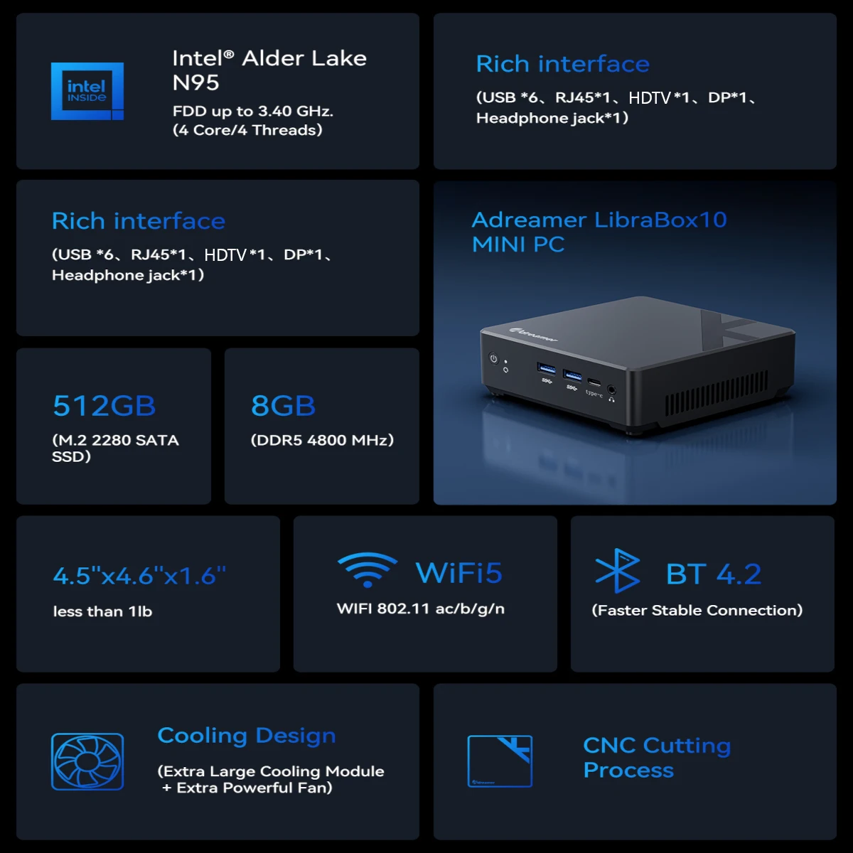 Adreamer-intel Lake mini pc,intel Barder,n95,16g,1t,ddr5,4800mhz,m.2,pcie,sata,Windows 11,デスクトップゲーム,nisless