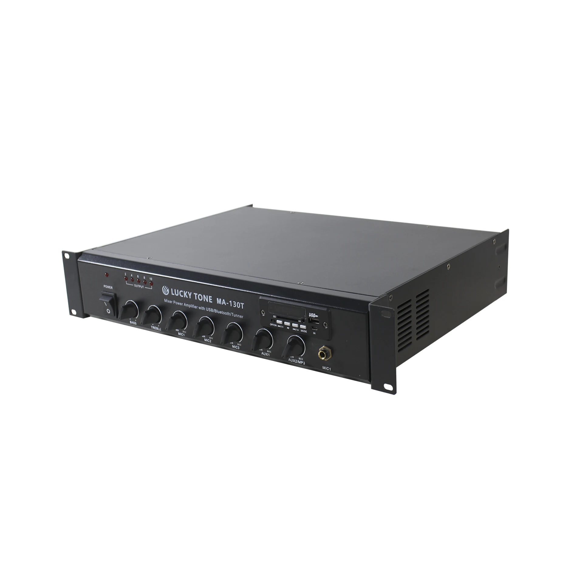 Мощный усилитель-миксер для Bluetooth 100 в/70 в/4-16 Ом 130 Вт с USB/SD-картой/Aux и тюнером