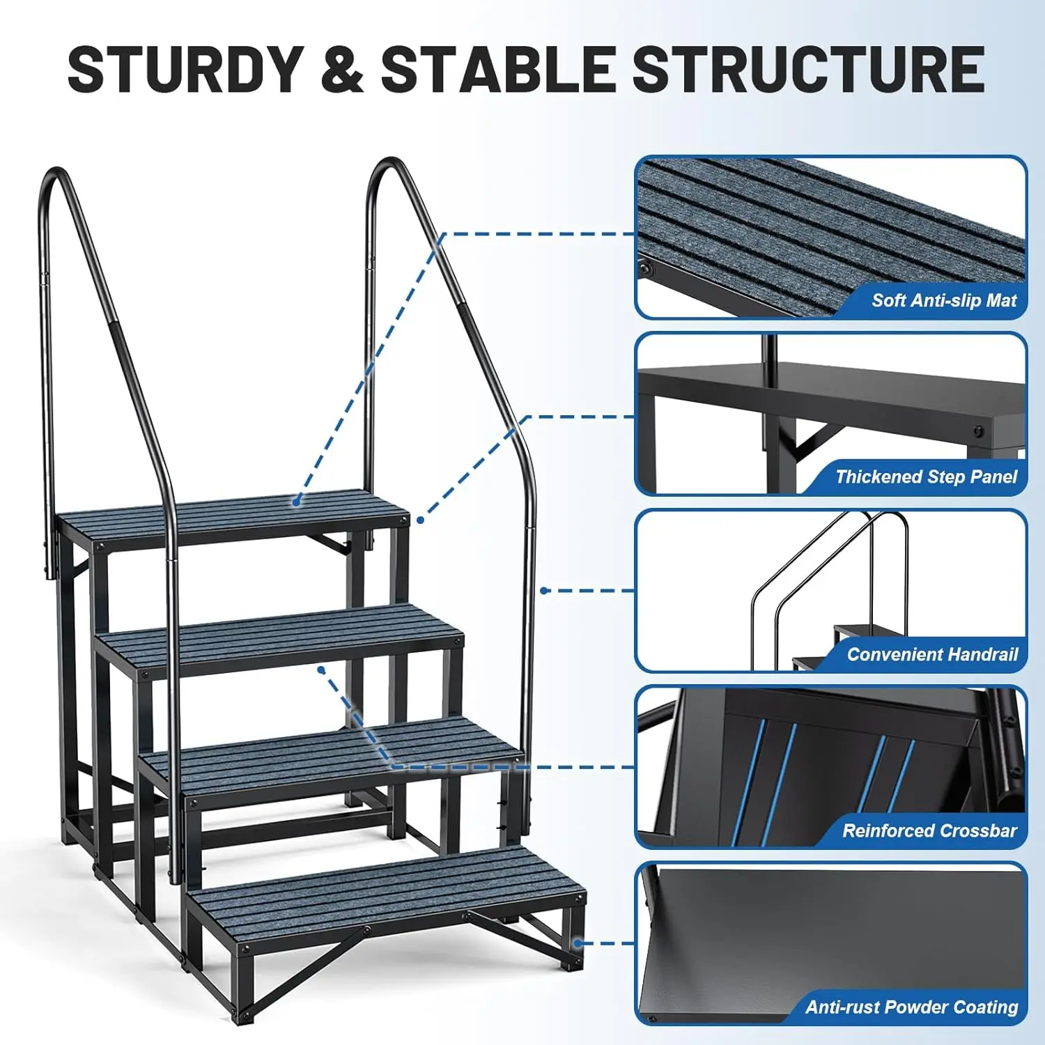 W_RV Steps Spa Steps with Handrail - Hot Tub Steps Trailer Steps Mobile Home Stairs for 5th Wheel RV, Trailer, Hot Tub,