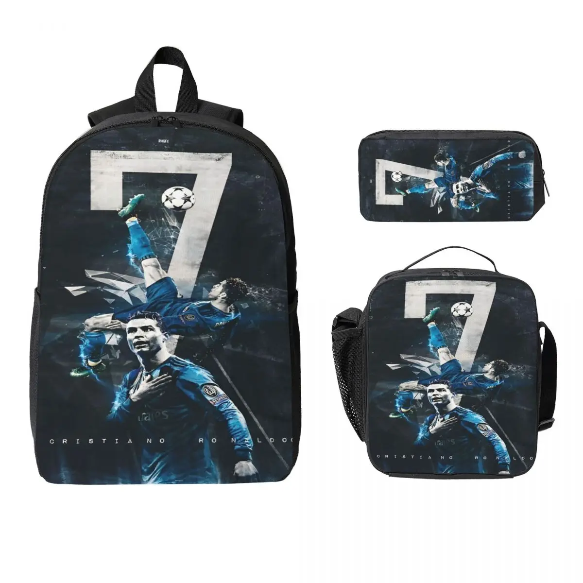 3Pcs Cr7 Football Soccer School bags Set for Boy Girl Cr7 Pen Bags Backpack Sets with Lunch Box For School Students Knapsack