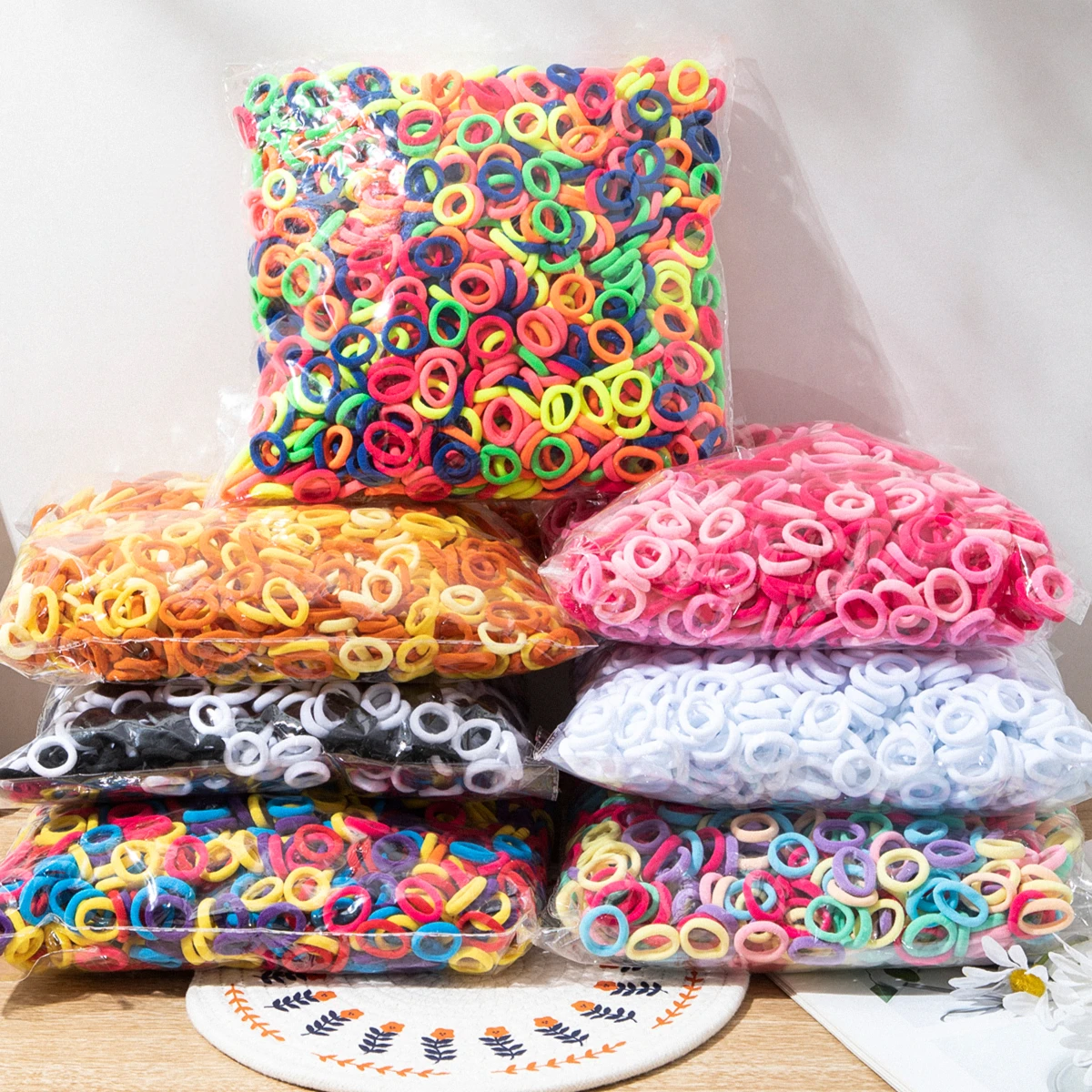 100/300/500 PCS ผมสําหรับสาวไนลอนที่มีสีสัน Scrunchie ผมยางรัดเด็กยืดหยุ่นลีกเด็กอุปกรณ์เสริมผม