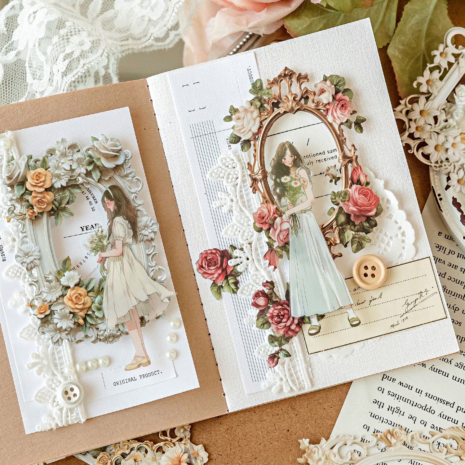 10 แผ่น/ถุง Hollow บรรเทา Retro กรอบ Collage การ์ดยุโรปดอกไม้กรอบรูปบัญชีมือตกแต่งวัสดุ