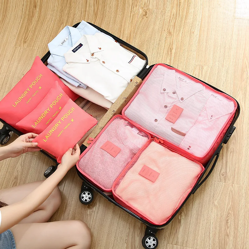 Set da 6 pezzi Borse portaoggetti da viaggio Set da imballaggio per valigie Custodie portaoggetti Organizzatore per bagagli portatile Organizzatore pieghevole per scarpe