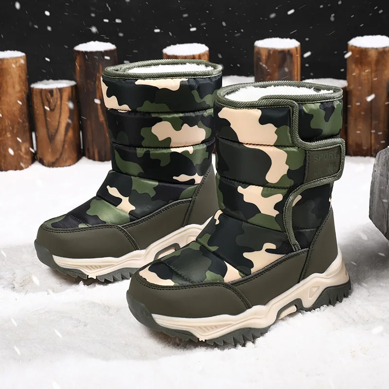2025 ฤดูหนาวรองเท้าเด็กPlushผ้ากันน้ําลื่นรองเท้ายางSole Snow Bootsแฟชั่นรองเท้ากลางแจ้ง
